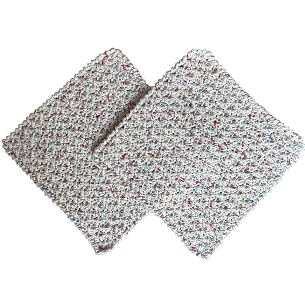 Cotton Crochet Washcloths, Dishcloths, Set of 2, Kitchen or Bath - 9” x 9”